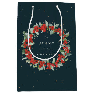 Personalised Red Berry+Eucalyptus Christmas Medium Gift Bag