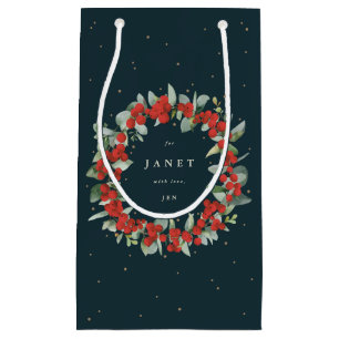 Personalised Red Berry+Eucalyptus Christmas Small Gift Bag