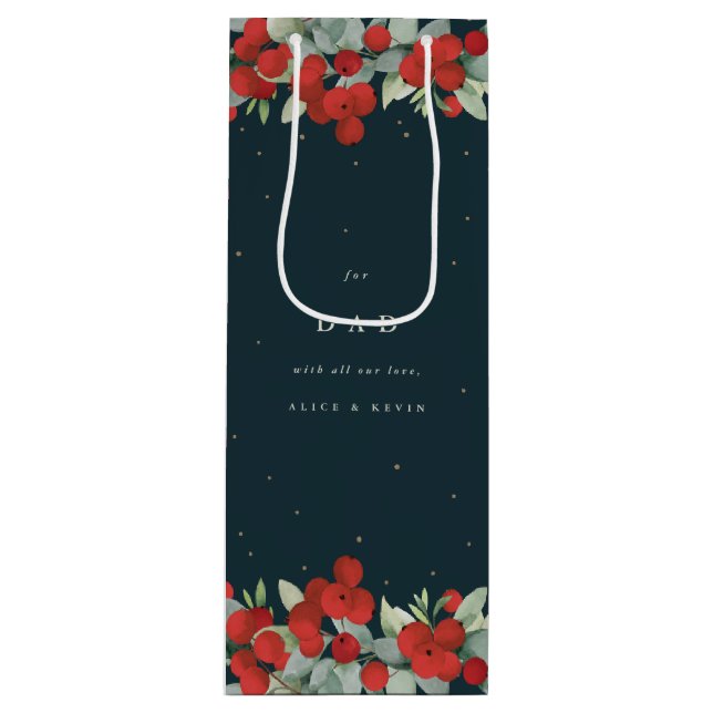 Personalised Red Berry+Eucalyptus Christmas Wine Gift Bag (Front)
