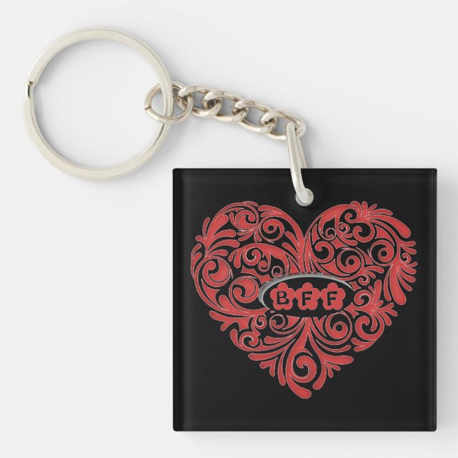 Personalised Red BFF Heart Key Chain (Front)