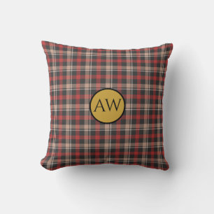 Personalised Red Black and Cream Tartan Monogram Cushion