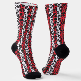 Personalised Red Black and White Skull pattern  Socks