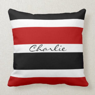 Personalised Red, Black, and White Stripes Cushion