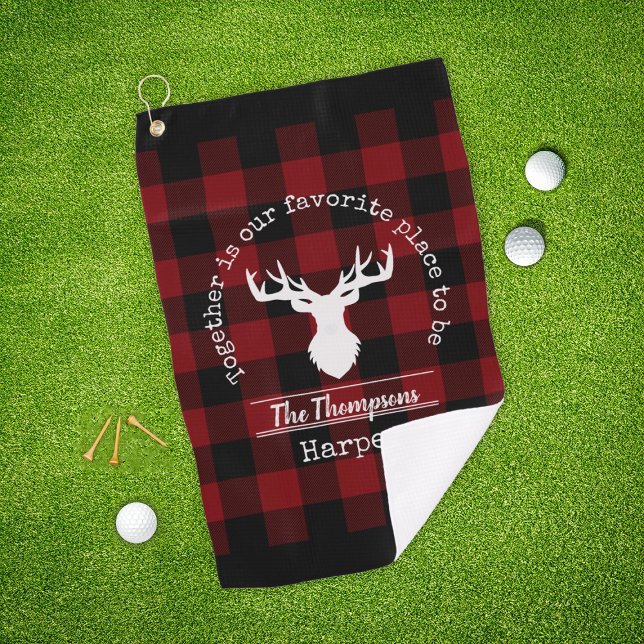 Personalised Red & Black Buffalo Plaid Lumberjack Golf Towel (Creator Uploaded)
