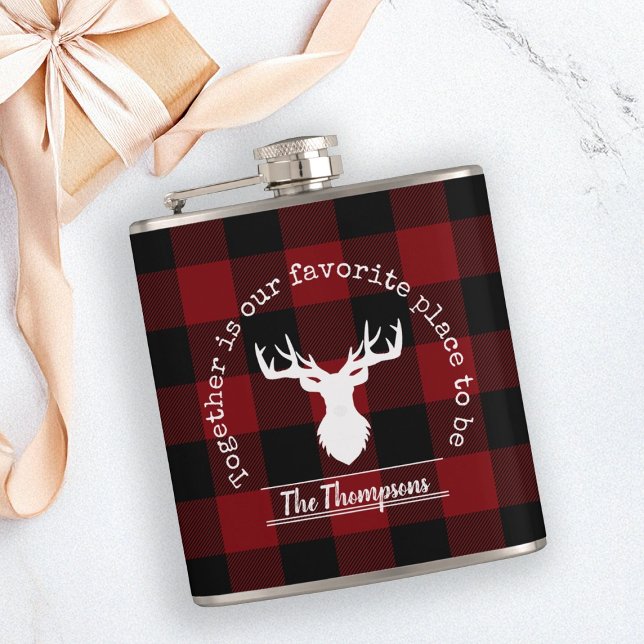 Personalised Red & Black Buffalo Plaid Lumberjack Hip Flask (Creator Uploaded)