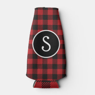 Personalised Red & Black Buffalo Plaid Monogram Bottle Cooler