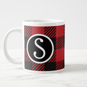 Personalised Red & Black Buffalo Plaid Monogram  Large Coffee Mug