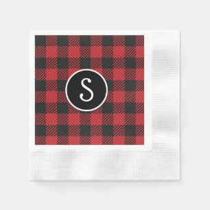 Personalised Red & Black Buffalo Plaid Monogram  Napkin