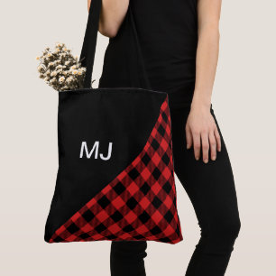 Personalised Red/Black Buffalo Plaid Tote Bag
