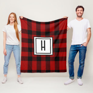 Personalised Red & Black Chequered Fleece Blanket