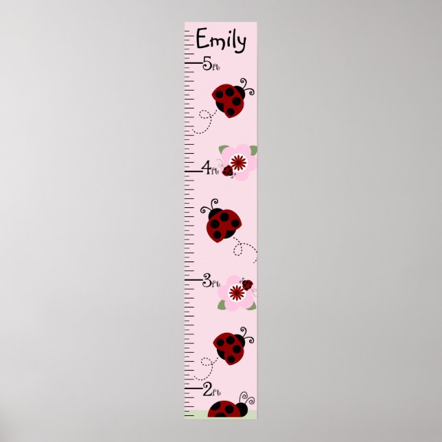 Personalised Red & Black Ladybugs Growth Chart (Front)