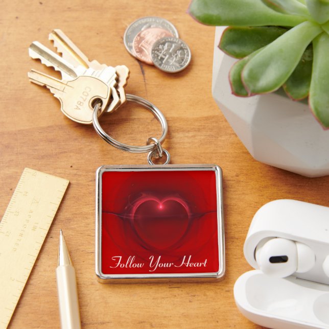 Personalised Red Black Lighted Heart Art  Key Ring (Desk)