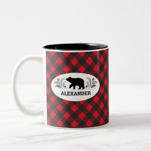 Personalised Red Black Lumberjack Bear Mug