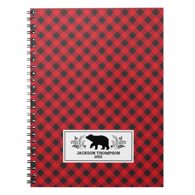 Personalised Red black Lumberjack Buffalo Plaid Notebook (Front)