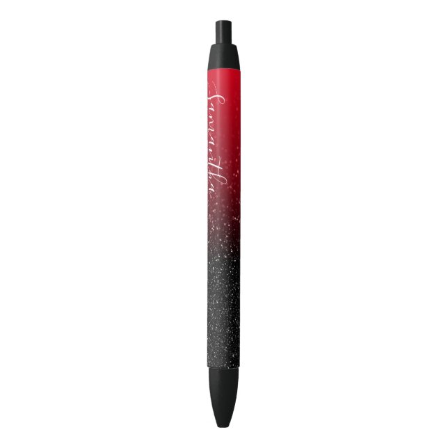 Personalised Red Black Ombre Glitter Ink Pen (Front Vertical)