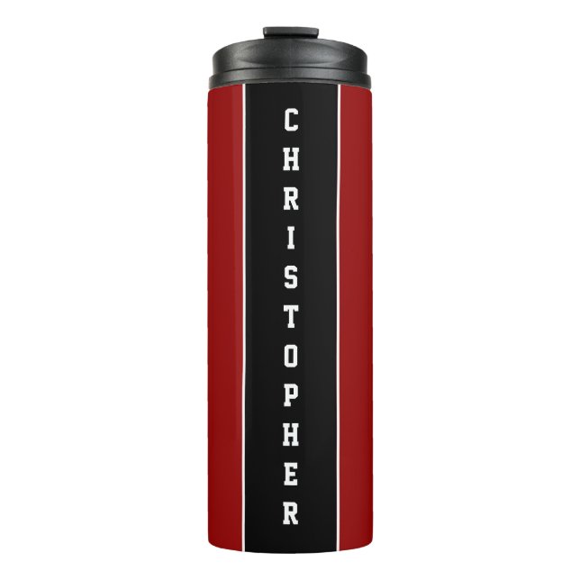 Personalised Red Black Stripe Thermal Tumbler (Front)