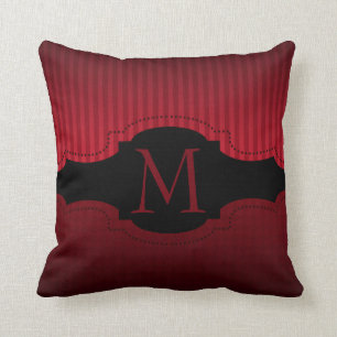 Personalised Red Black Stripes Pattern Monogram Cushion