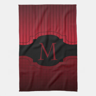 Personalised Red Black Stripes Pattern Monogram Tea Towel