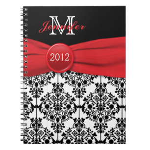Personalised Red Black White Damask Journal