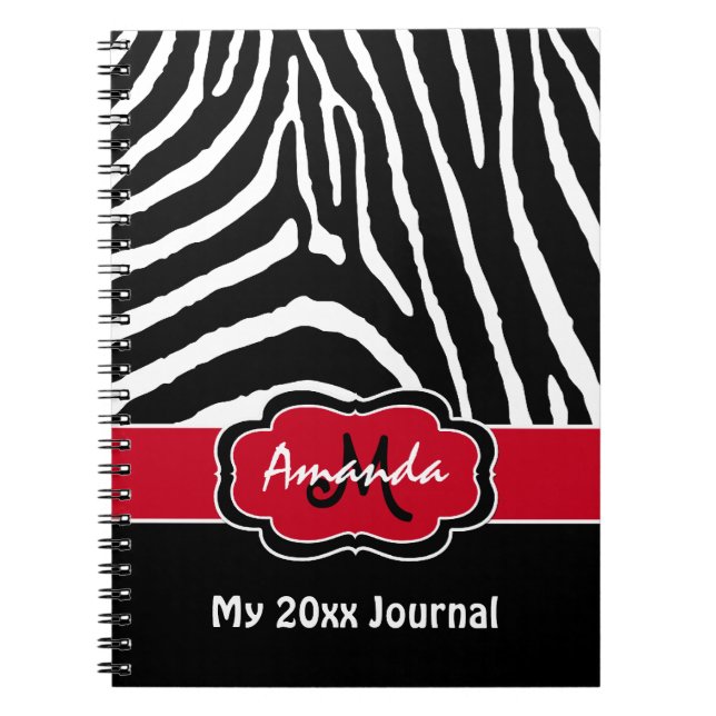 Personalised Red Black White Zebra Stripe Journal (Front)
