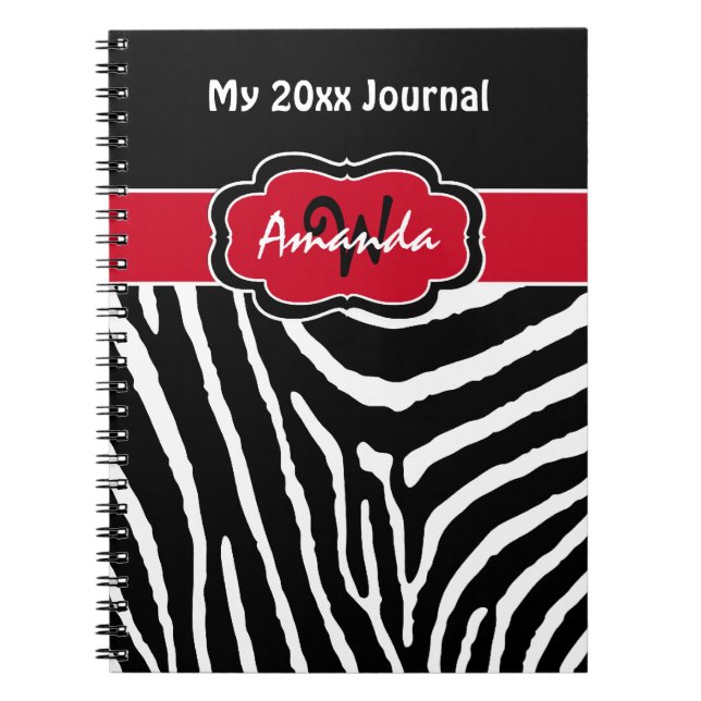 Personalised Red Black White Zebra Stripe Journal (Front)