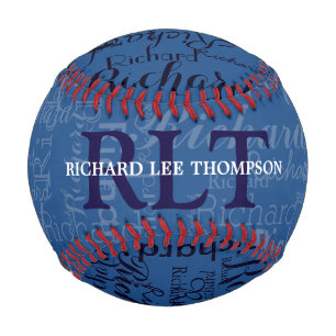 personalised red/blue name & initials monogram baseball
