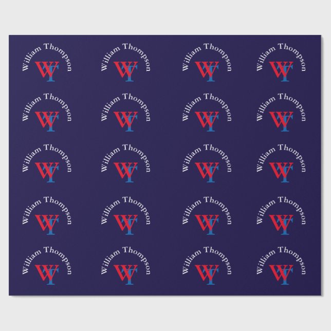 personalised red&blue wrapping paper - monogram (Flat)