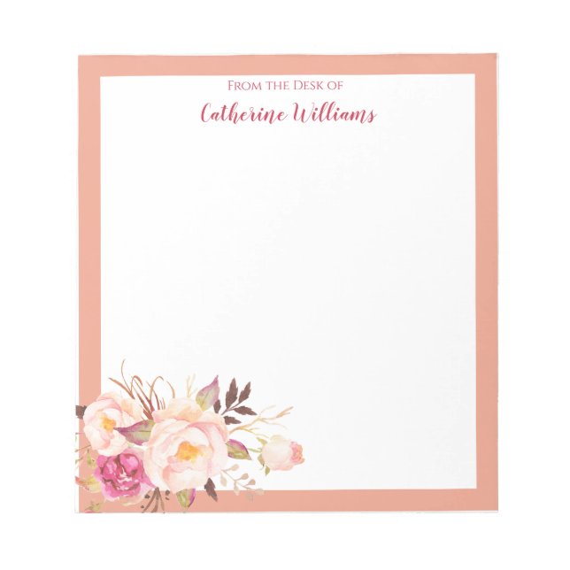 Personalised Red Blush Pink Floral Pastel Notepad (Front)
