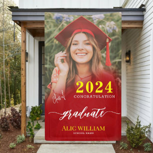 Personalised Red Boho Photo Graduation Party  Banner