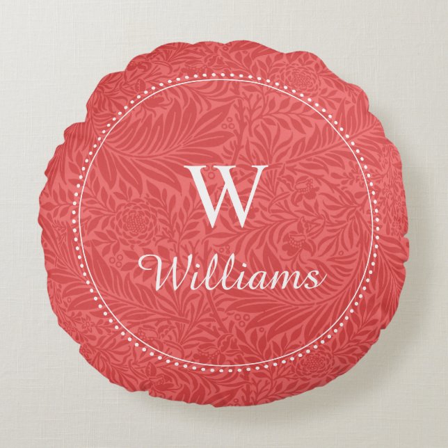 Personalised Red Botanical Pattern Round Cushion (Front)