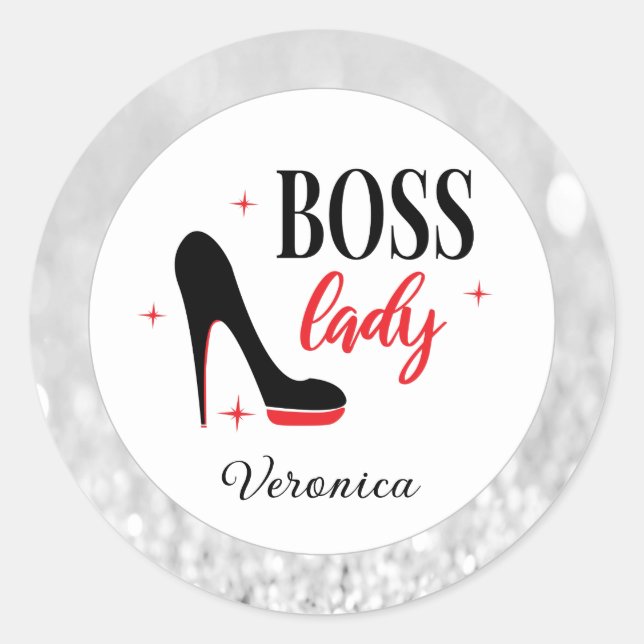 Personalised Red Bottom Stiletto Heel Boss Lady  Classic Round Sticker (Front)