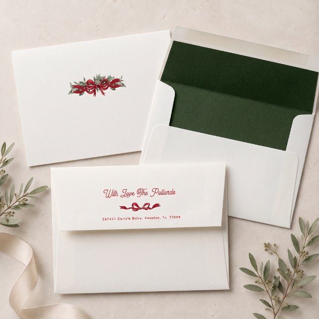Personalised Red Bow Christmas Return Address Envelope (Creator Uploaded)
