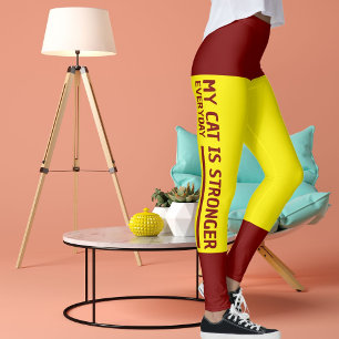 Personalised Red Bright Yellow Stripes Cat Retro Leggings