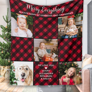 Personalised Red Buffalo Plaid 5 Photo Collage Fle Fleece Blanket