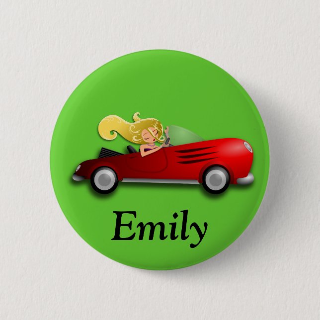 Personalised Red Car and Girl Button (Front)