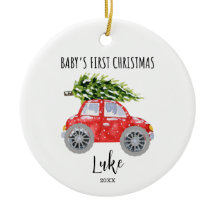 Personalised Red Car Circle Christmas Ornament