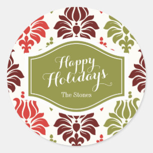 Personalised red Chirstmas snowflakes pattern Classic Round Sticker