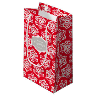 Personalised red Chirstmas snowflakes pattern Small Gift Bag