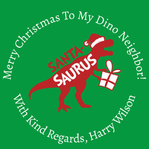 Personalised Red Christmas Santa-Saurus Dinosaur Wrapping Paper