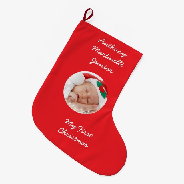 Personalised Red Christmas Stocking with Photo (Front (Hanging))