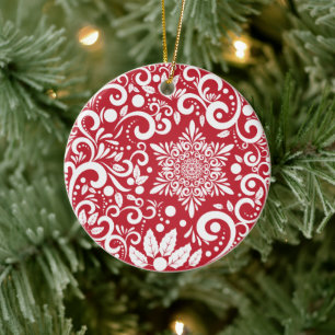 Personalised Red Christmas Tree Festive Ceramic Ornament