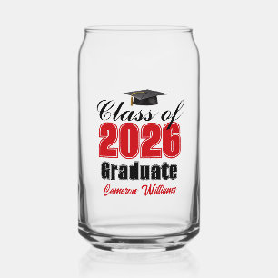 Personalised Red Class of 2026 Graduation Can Glass