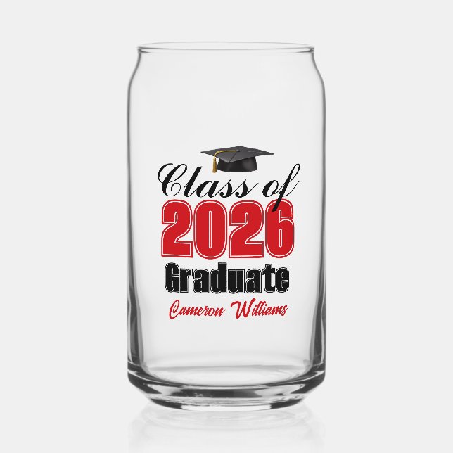 Personalised Red Class of 2026 Graduation Can Glass (Front)