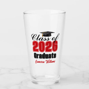 Personalised Red Class of 2026 Graduation Party Glass