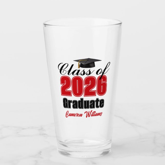 Personalised Red Class of 2026 Graduation Party Glass (Front)