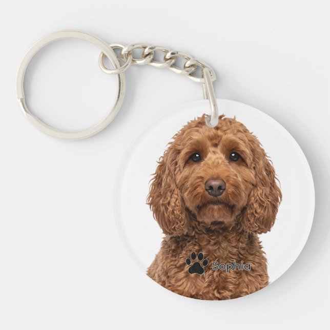 Personalised Red Cockapoo Portrait Dog Keychains (Front)