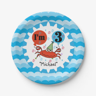 Personalised Red Crab 3rd Birthday Paper Plates
