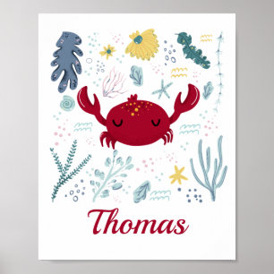 Personalised Red Crab Sea Life Marine Life Ocean Poster