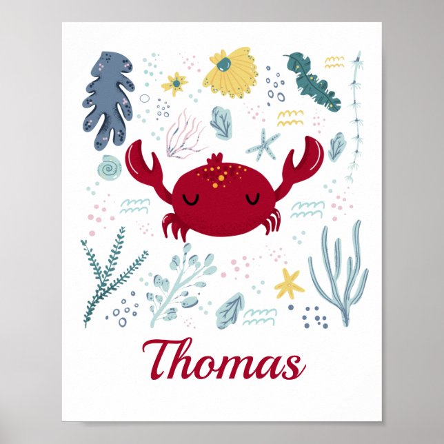 Personalised Red Crab Sea Life Marine Life Ocean Poster (Front)