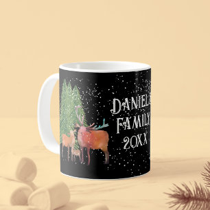 Personalised Red Deer Family at Christmas Coffee Mug